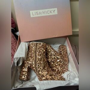 Gold Sequin Ankle Boots